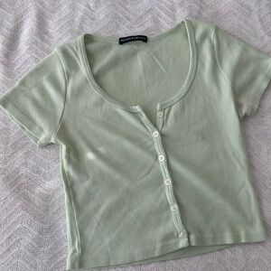 Brandy Melville Sage Green Button-Up Ribbed Top